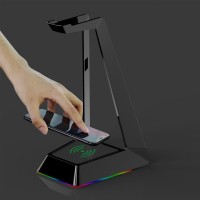 Gaming headphone stand with RGB lighting Fast charging 10 watt handset stand RGB desk display compatible smart phone and watches